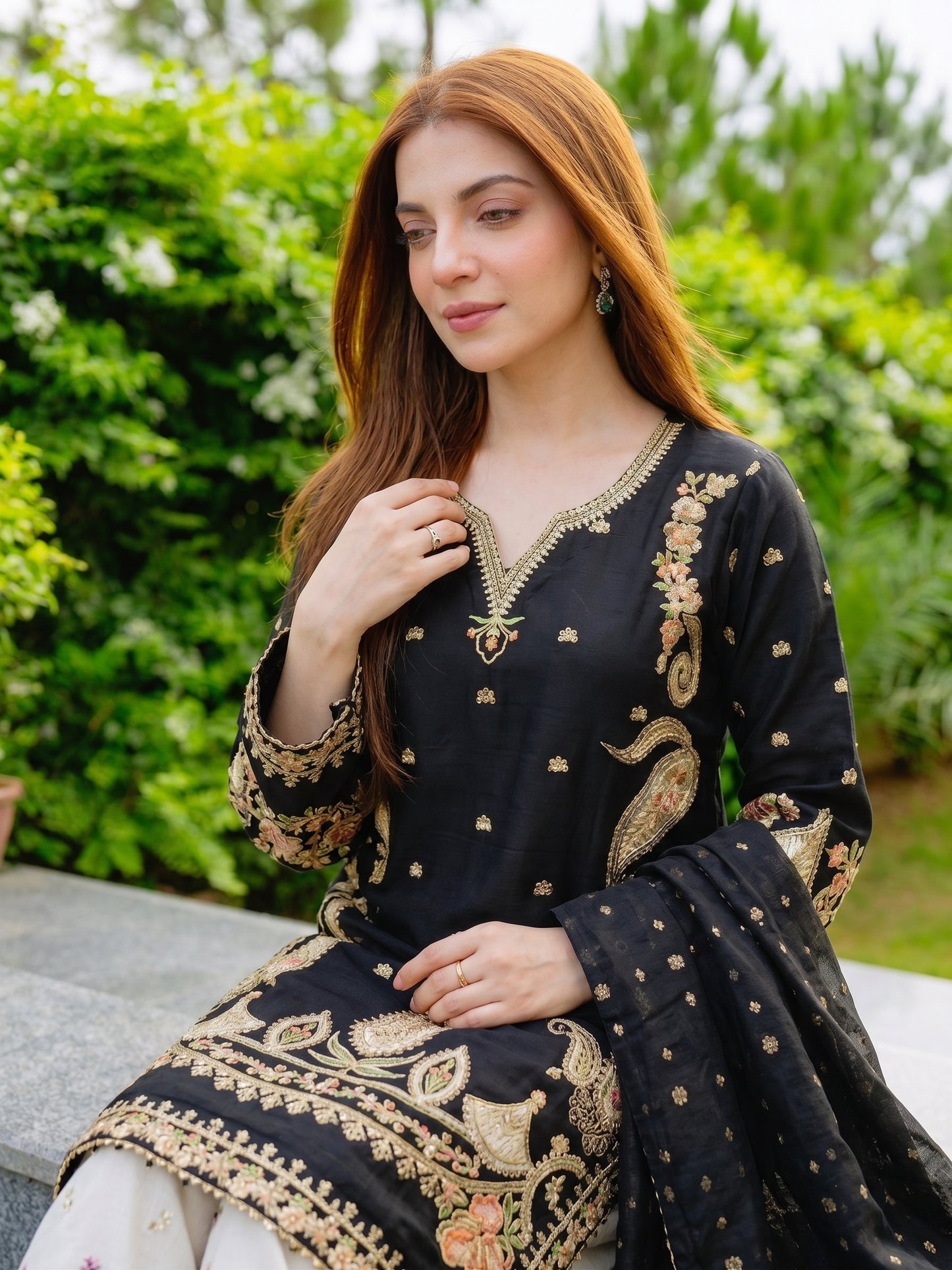 Embroidered Black Silk Salwar Kameez Online in UK USA Canada