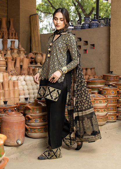 Embroidered Black Viscose Farshi Shalwar with Chiffon Dupatta Online in Sri Lanka India Australia