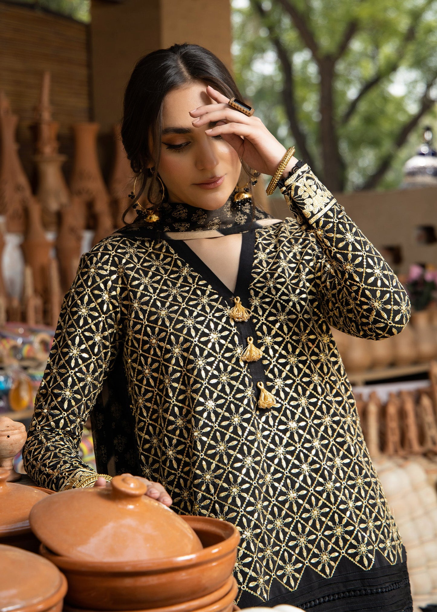 Embroidered Black Viscose Farshi Shalwar with Dupatta Online in Sri Lanka India Australia