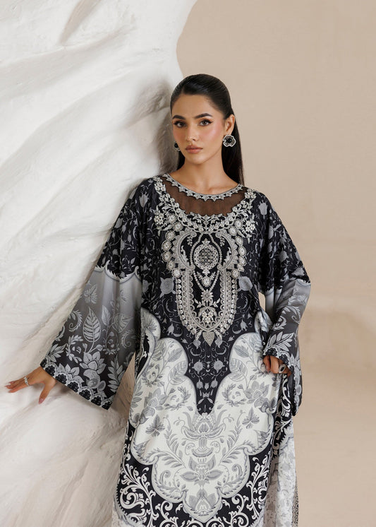 Embroidered Black White Raw Silk Gown Online in UK USA Canada