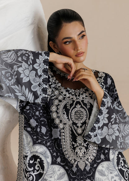 Embroidered Black White Raw Silk Gown Online in UK USA Canada