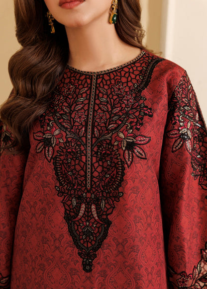 Embroidered Blood Red Blended Khaddar Pakistani Designer Suits Online in UK USA Canada