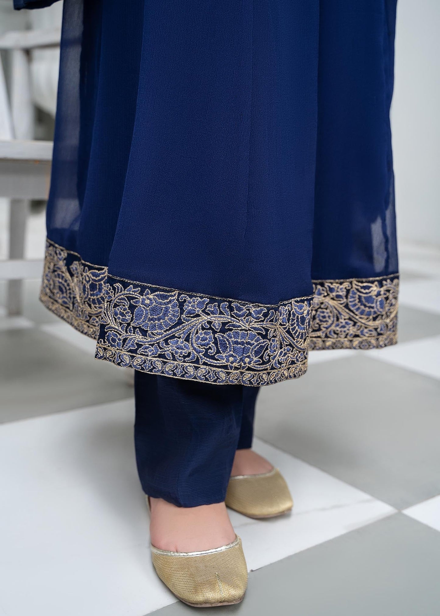 Embroidered Blue Chiffon Festive Suit Online in Dubai DXB UAE Abudhabi Meena Bazaar