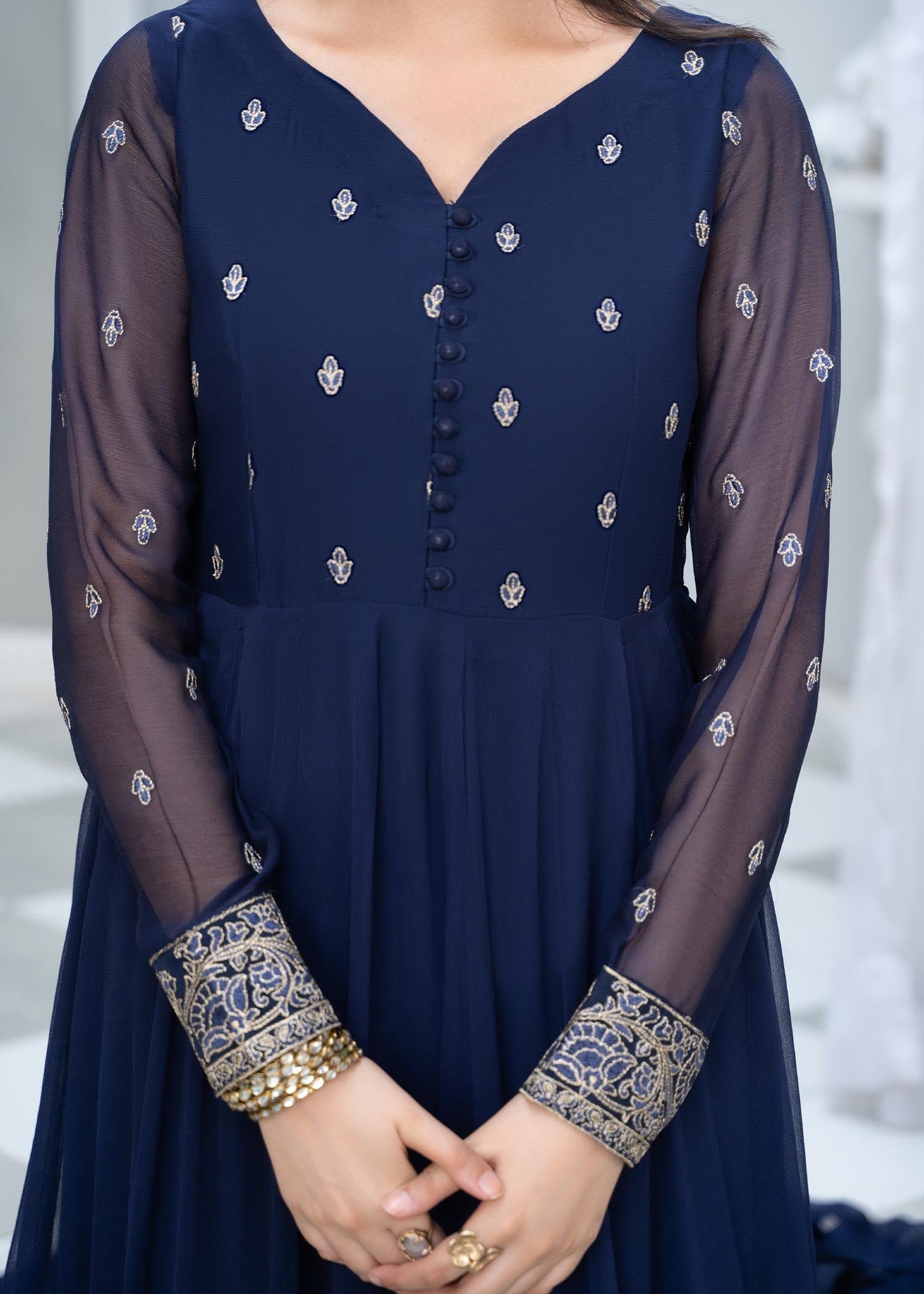 Embroidered Blue Chiffon Festive Wear Online in Dubai DXB UAE Abudhabi Meena Bazaar
