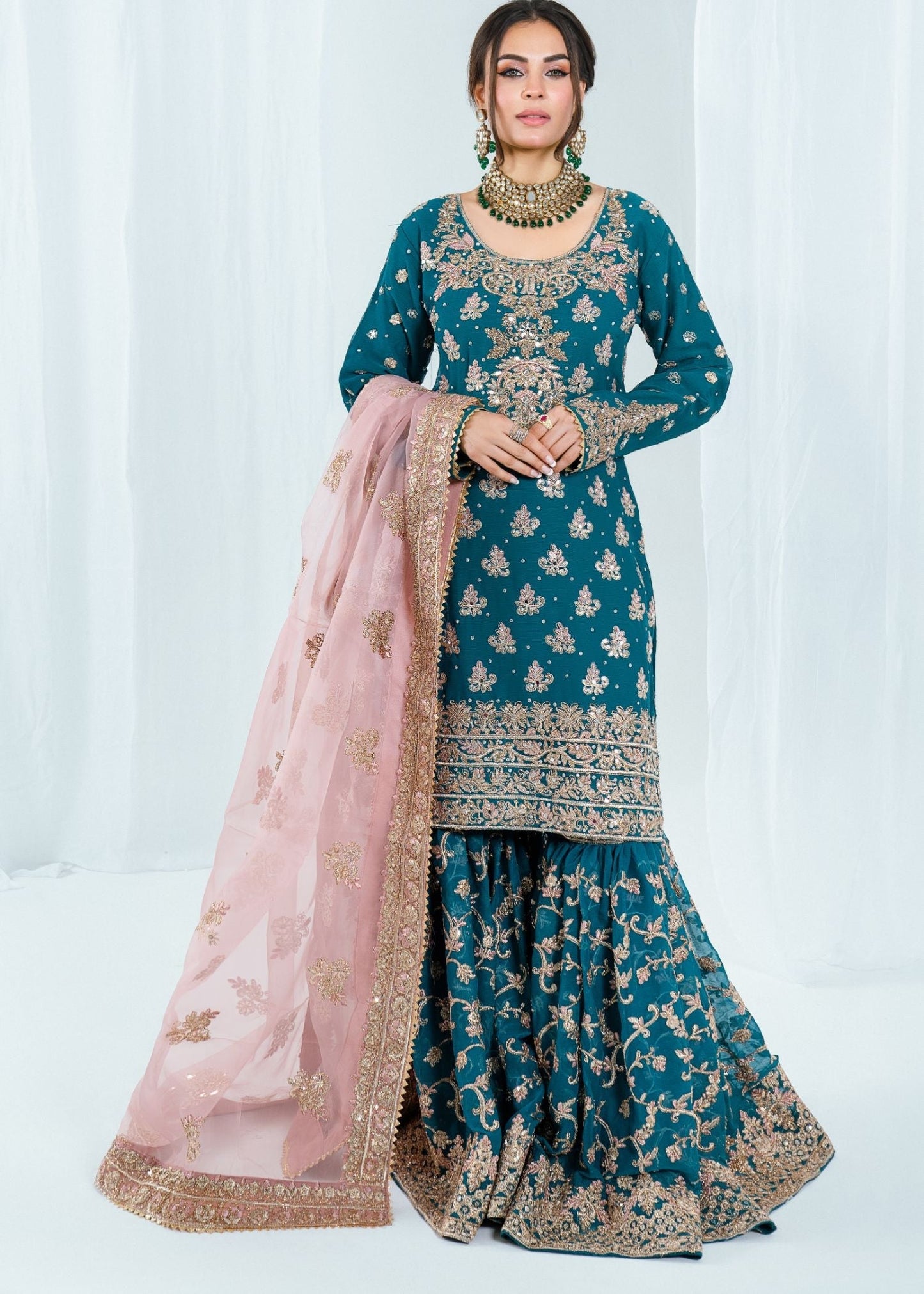 Embroidered Blue Chiffon Gharara for Women Online in Dubai UAE Abudhabi Ajman Sharjah