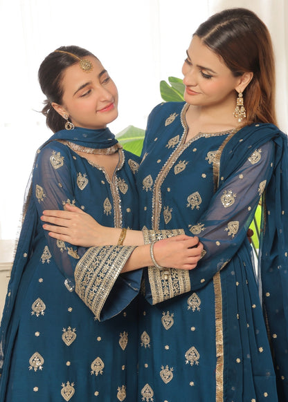 Embroidered Blue Chiffon Pakistani Suit Online in Dubai DXB UAE Abudhabi Meena Bazaar