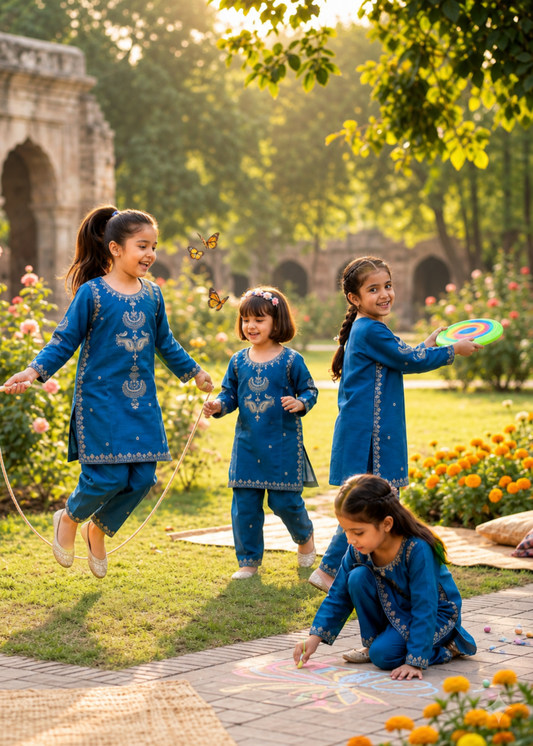 Embroidered Blue Cotton Kurta Pajama Set Online in UK USA Canada