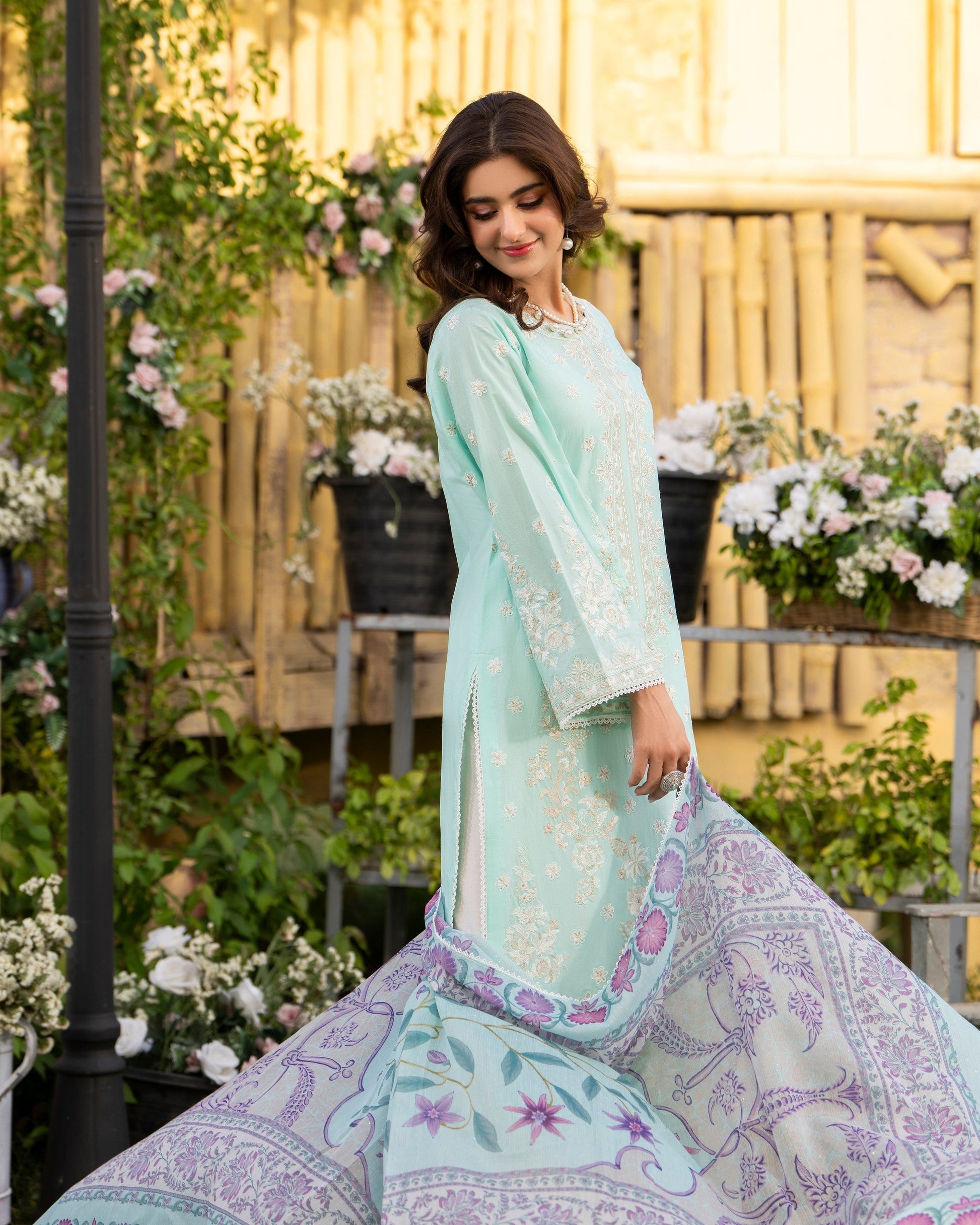 Embroidered Blue Cotton Salwar Kameez Online in Dubai UAE Abudhabi Ajman Sharjah