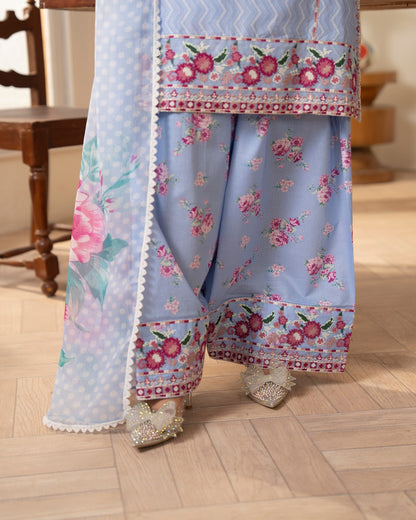 Embroidered Blue Lawn Farshi Suit Online in Dubai UAE Abudhabi Ajman Sharjah