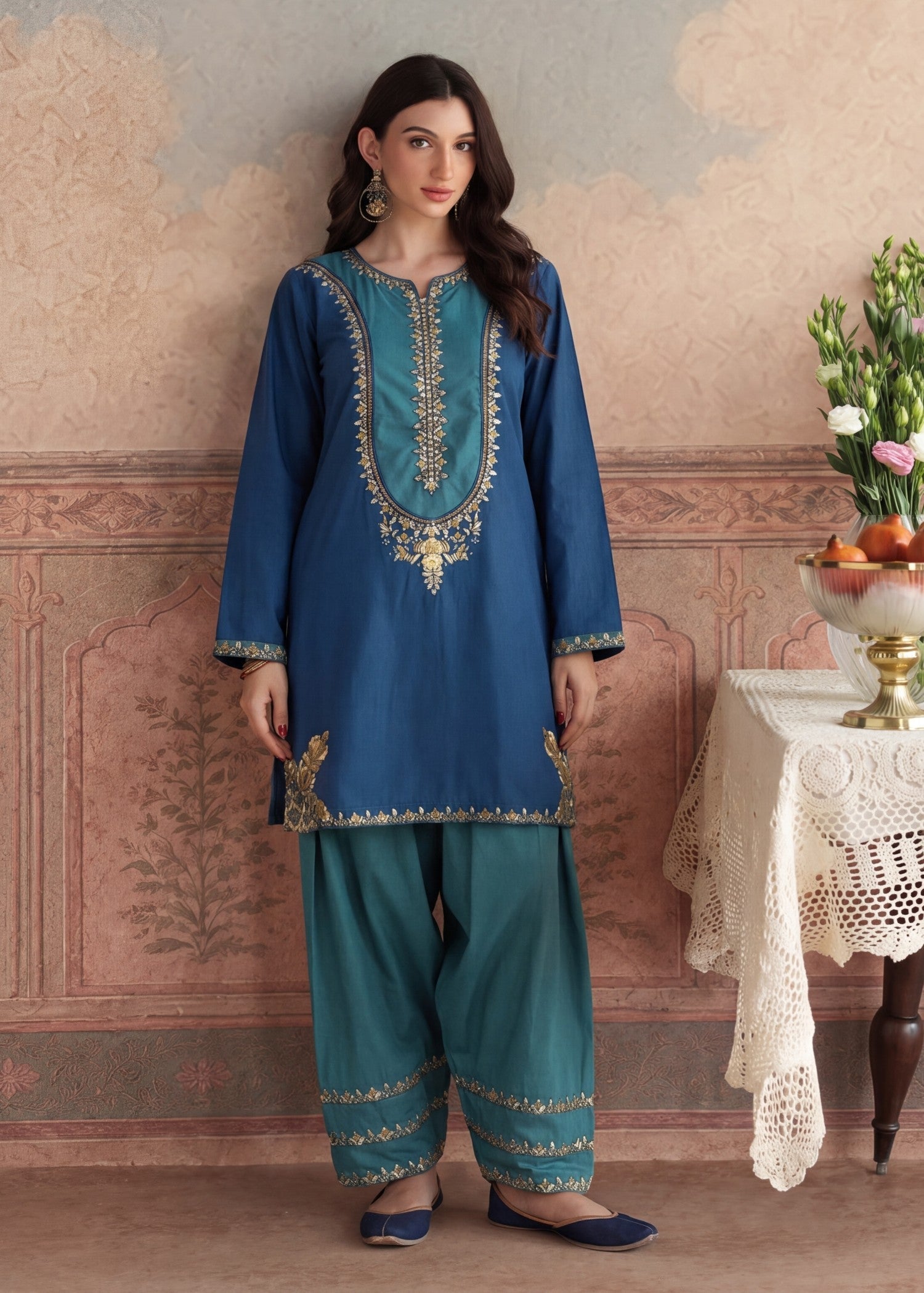 Embroidered Blue Lawn Pakistani Suit Online in Dubai DXB UAE Abudhabi Meena Bazaar
