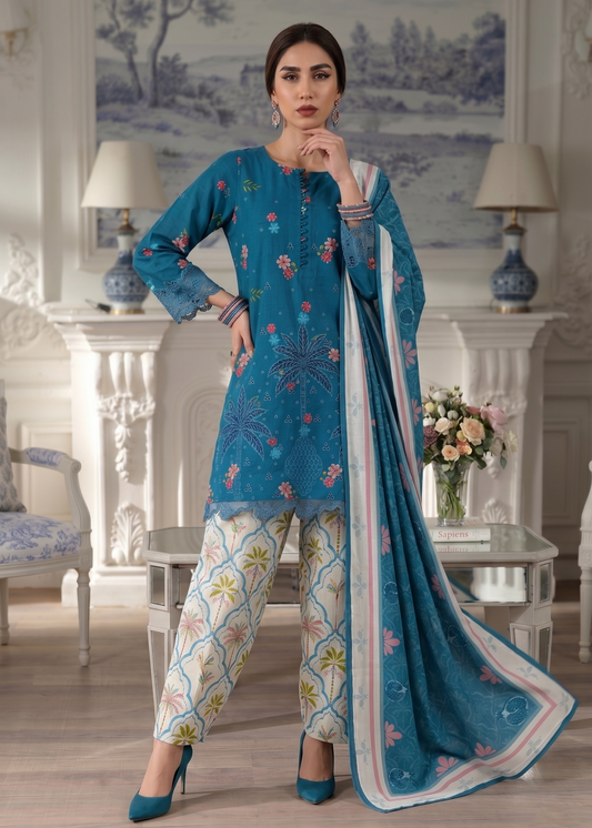 Embroidered Blue Lawn Pakistani Suit Online in Dubai DXB UAE Abudhabi Meena Bazaar