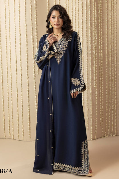 Embroidered Blue Raw Silk Pakistani Kaftan Suit Online in Dubai DXB UAE Abudhabi Meena Bazaar