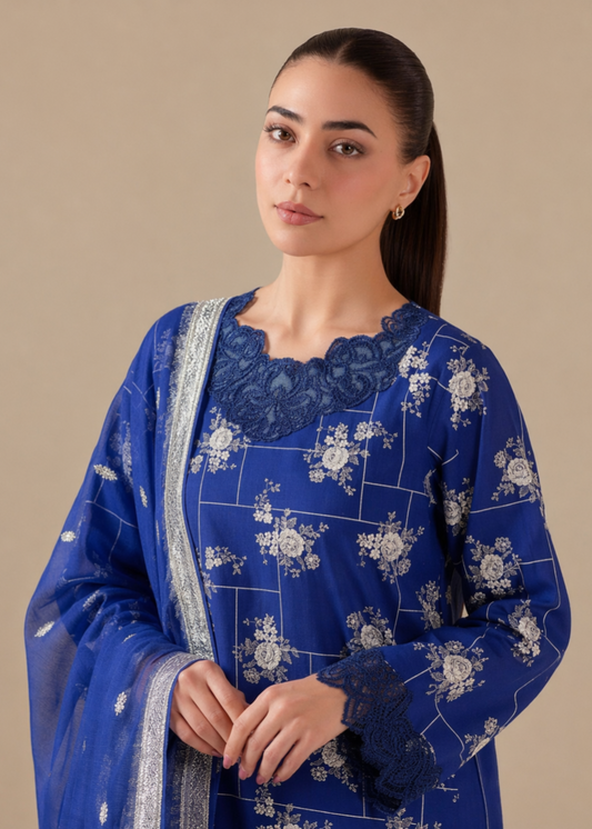 Embroidered Blue Silk Kurta Set for Women Online in Dubai DXB UAE Abudhabi Meena Bazaar