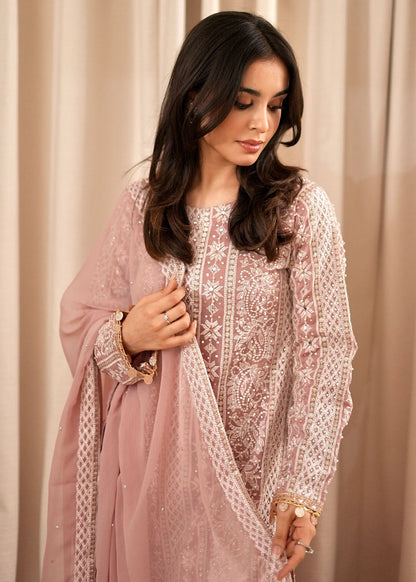 Embroidered Blush Pink Chiffon Gharara Partywear Dress Online in Dubai DXB UAE Abudhabi Meena Bazaar