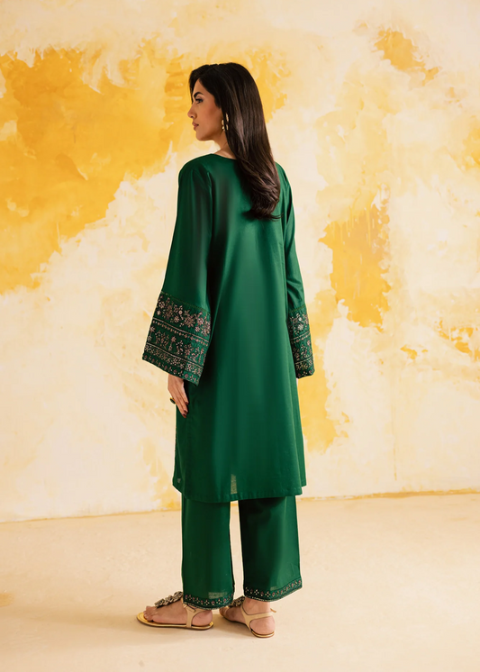 Embroidered Bottle Green Cotton Kurta Set Online in UK USA Canada