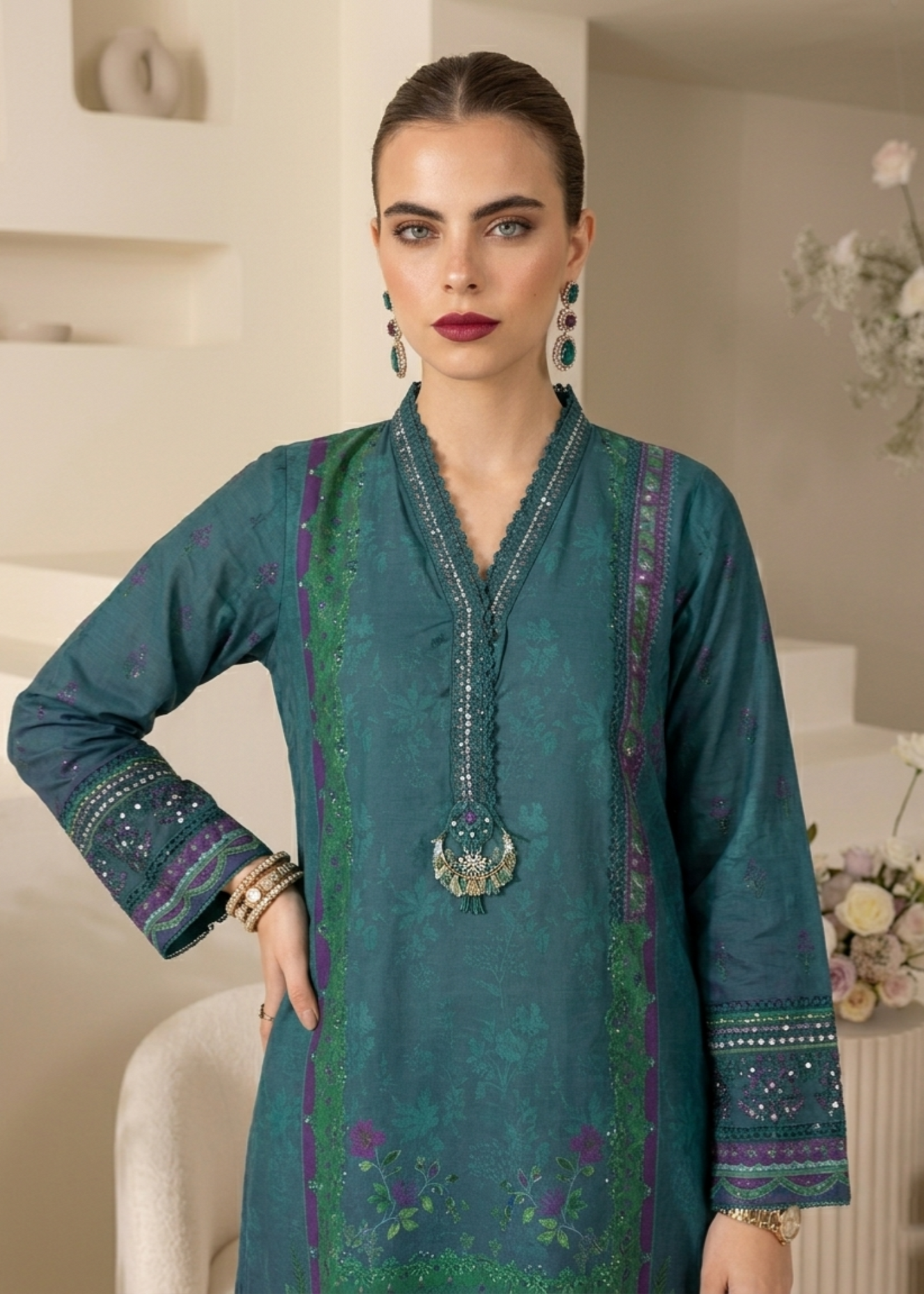Embroidered Bottle Green Raw Silk Festive Salwar Kameez Online in Dubai UAE Abudhabi Ajman Sharjah