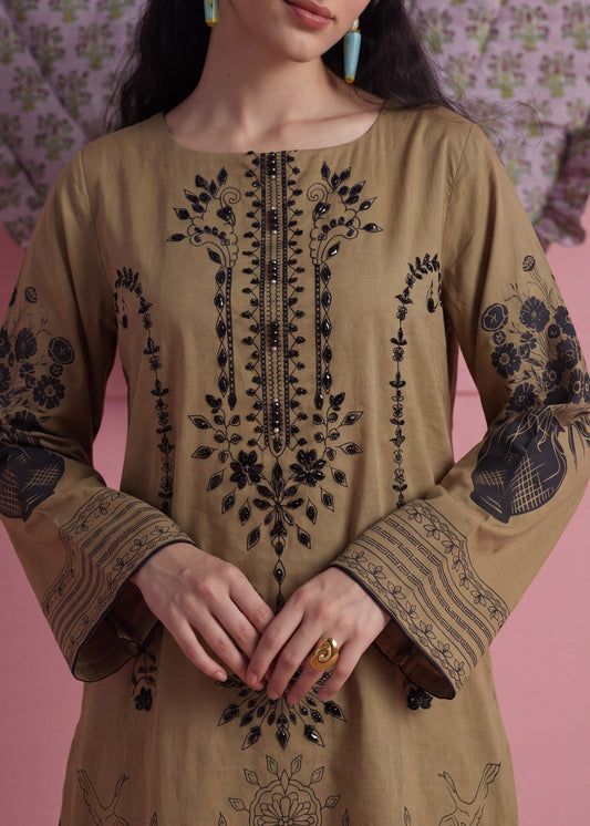 Embroidered Brown Kaftan in Lawn Fabric Online in Dubai DXB UAE Abudhabi Meena Bazaar
