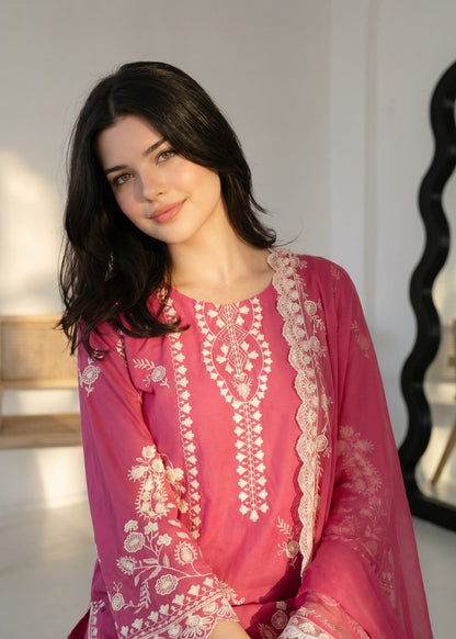 Embroidered Bubblegum Pink Cotton Lawn Suit Online in Dubai UAE Abudhabi Ajman Sharjah