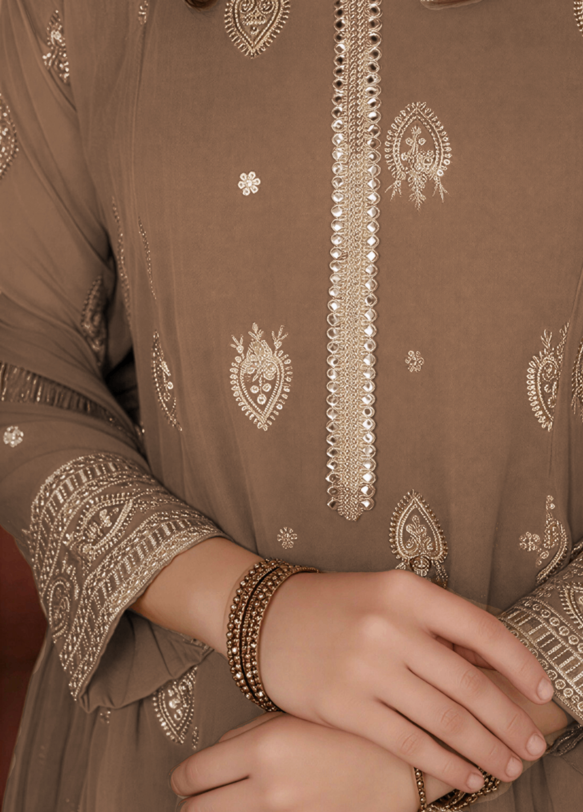 Embroidered Camel Brown Pishwas Set for Girls Online in UK USA Canada