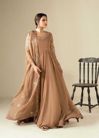 Embroidered Caramel Brown Chiffon Kurta Set Online in Dubai DXB UAE Abudhabi Meena Bazaar