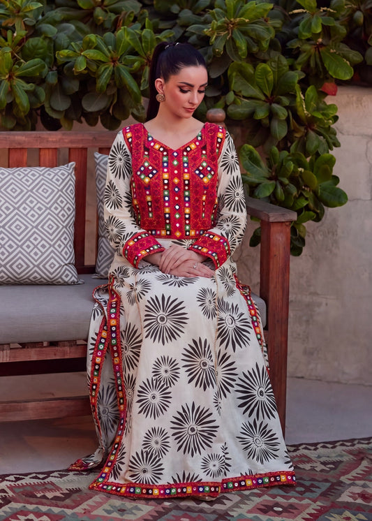 Embroidered Chalk Lawn A-Line Suit Online in Dubai DXB UAE Abudhabi Meena Bazaar