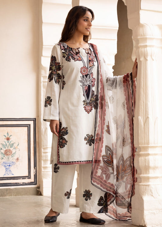 Embroidered Chalk Lawn Suit Online in Dubai DXB UAE Abudhabi Meena Bazaar