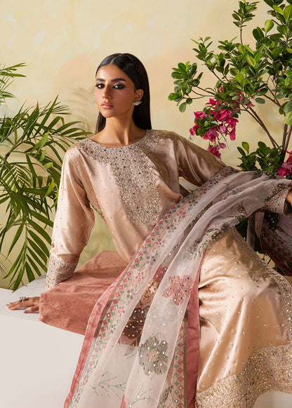 Embroidered Champagne Charmuse Festive Wear Suit Online in Dubai UAE Abudhabi Ajman Sharjah