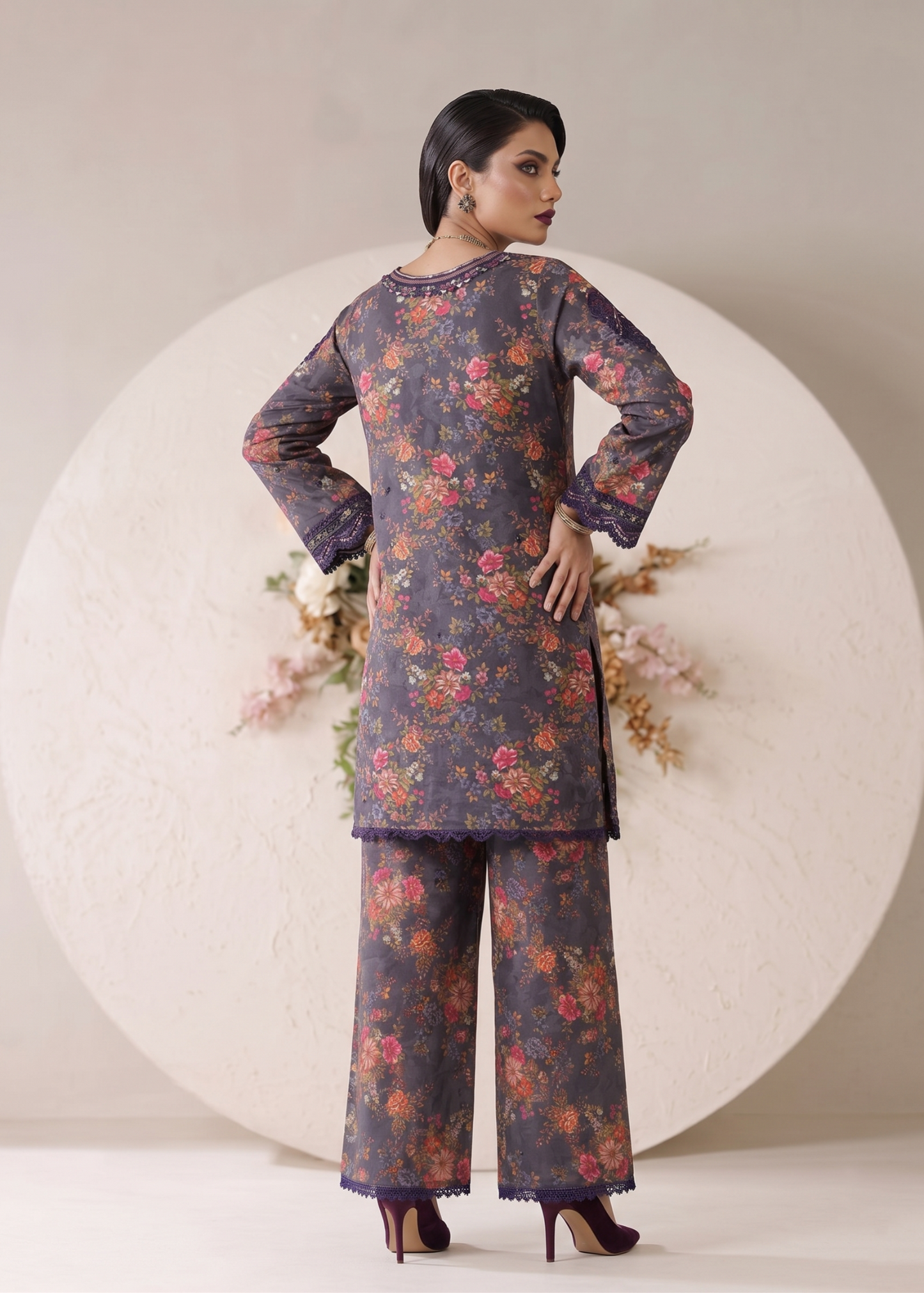 Embroidered Charcoal Lawn Kurta Online in UK USA Canada