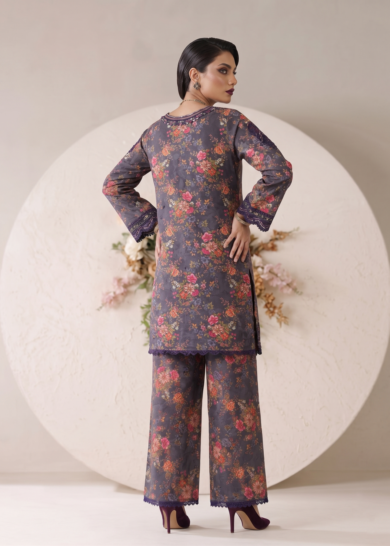Embroidered Charcoal Lawn Kurta Online in UK USA Canada