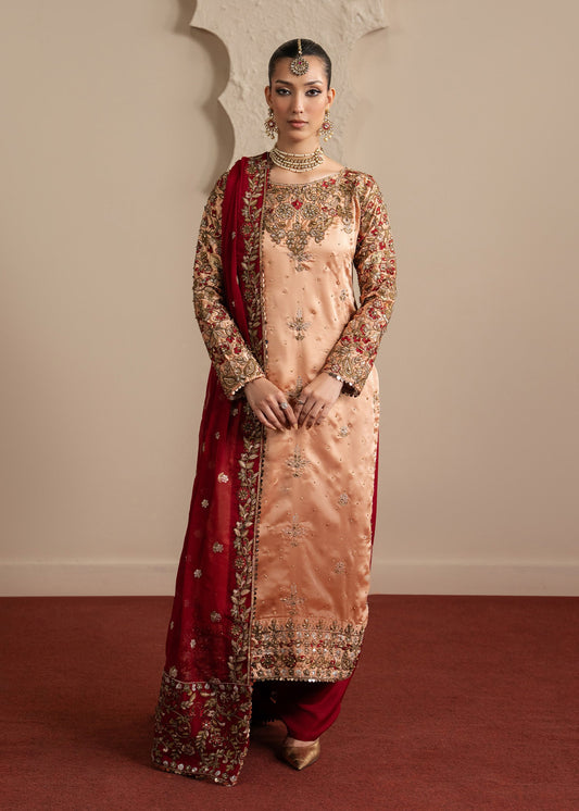 Embroidered Charmuse Kurta with Organza Dupatta Online in Sri Lanka India Australia