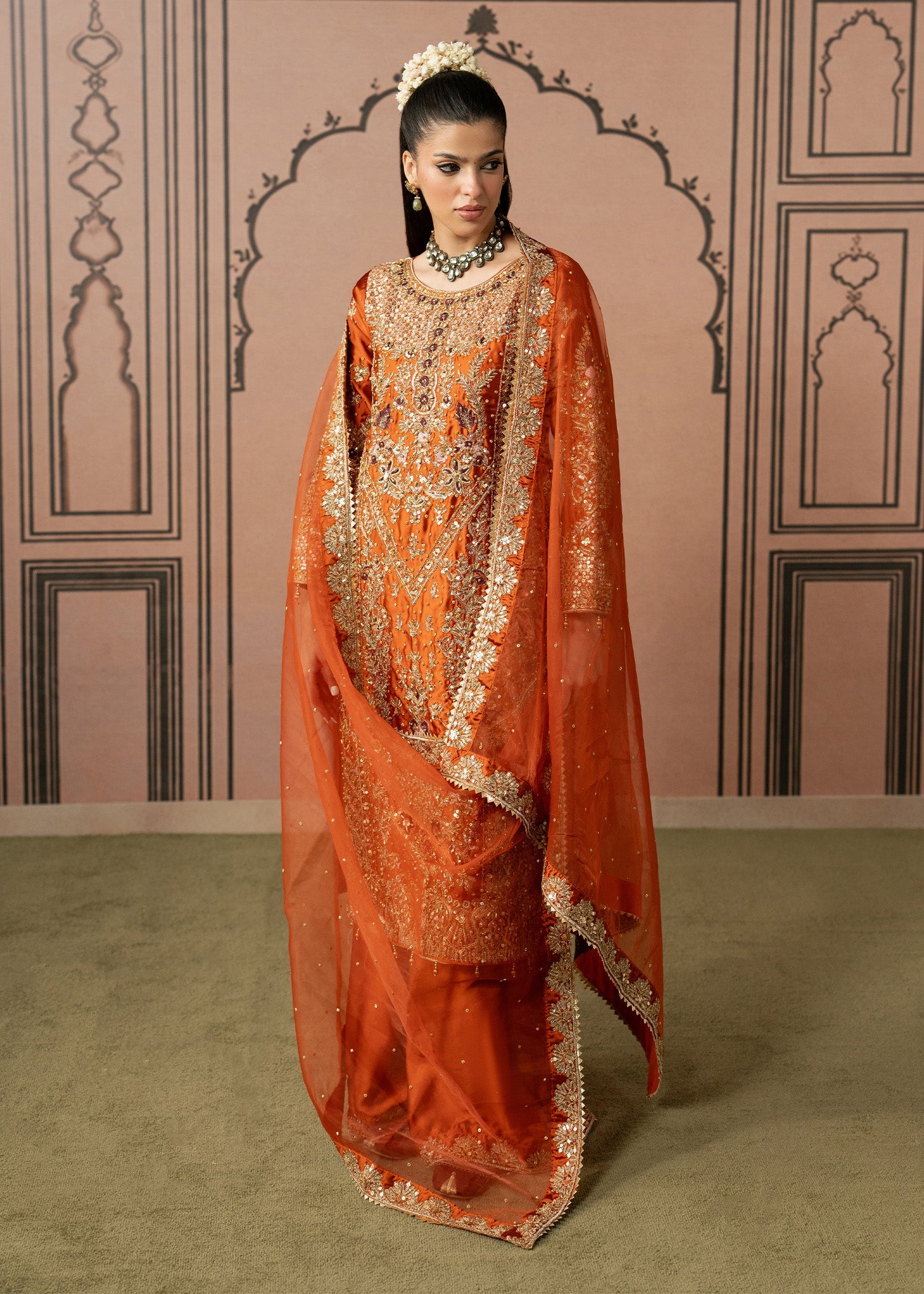 Embroidered Charmuse Orange Wedding Dress Online in Sri Lanka India Australia