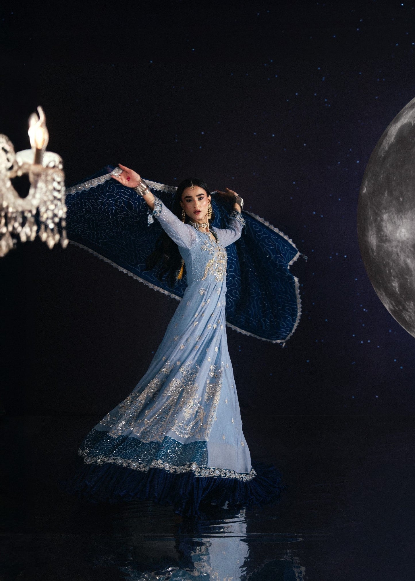 Embroidered Chiffon 4 Piece Suit Ice Blue Online in Sri Lanka India Australia