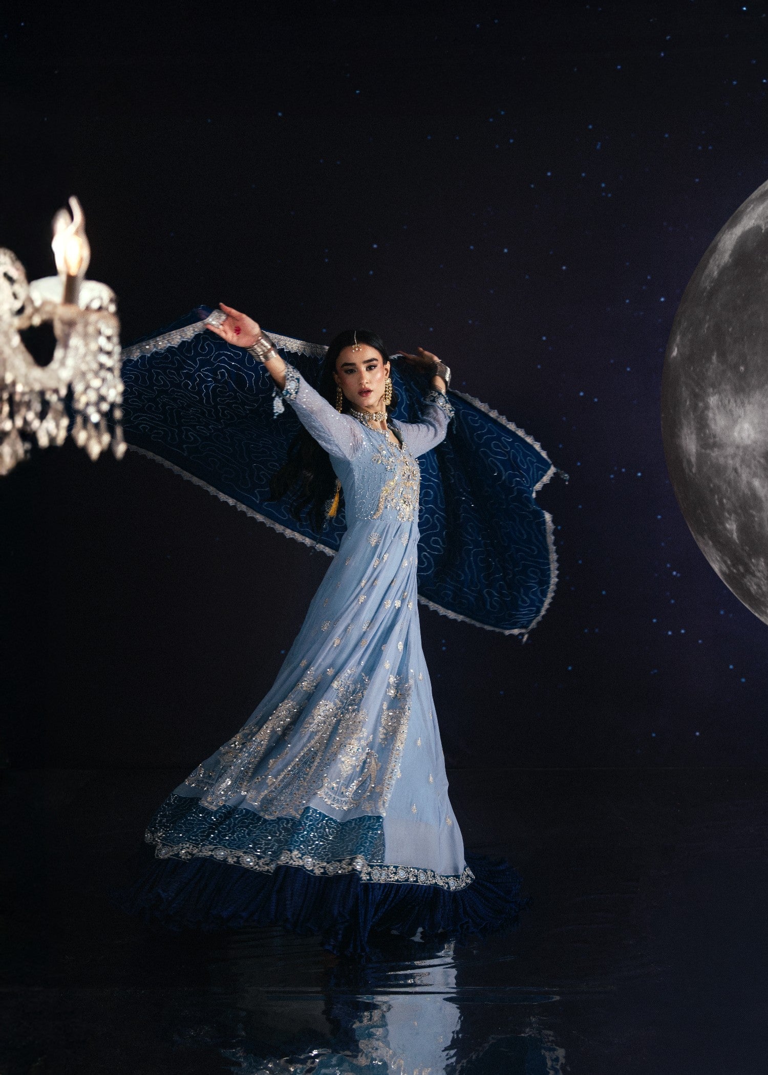 Embroidered Chiffon 4 Piece Suit Ice Blue Online in Sri Lanka India Australia