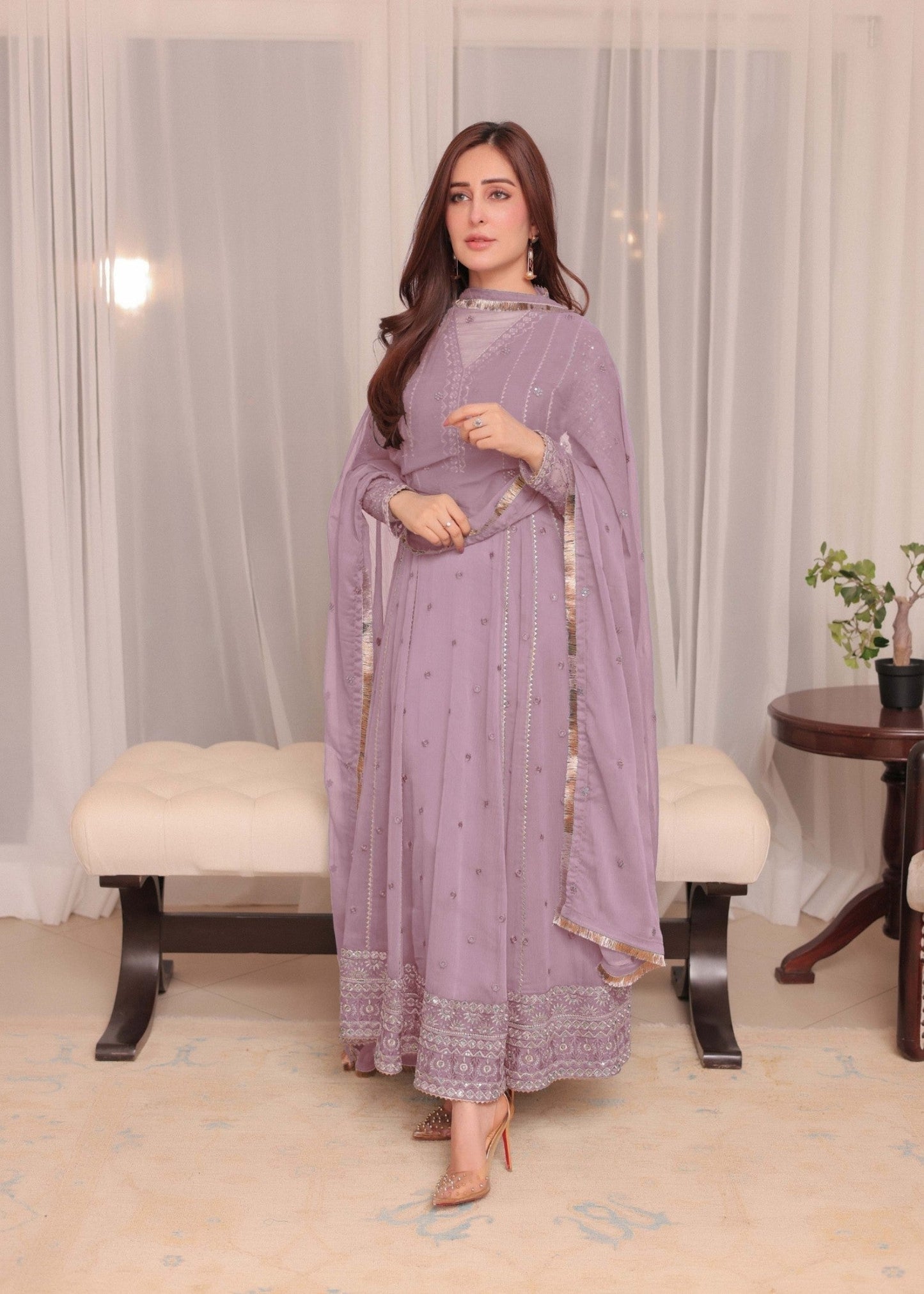 Embroidered Chiffon Anarkali Pishwas Online in Dubai DXB UAE Abudhabi Meena Bazaar