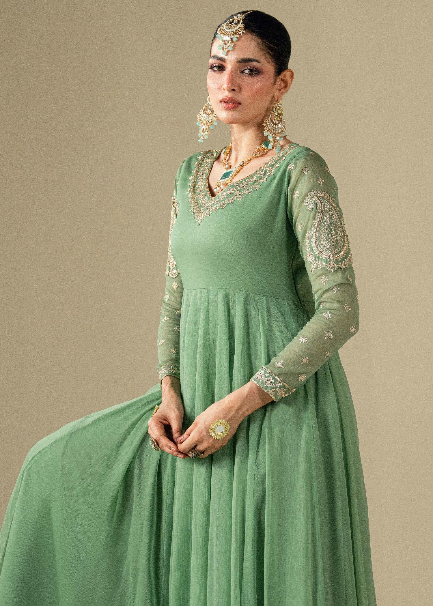 Embroidered Chiffon Anarkali Pishwas Online in Dubai DXB UAE Abudhabi Meena Bazaar