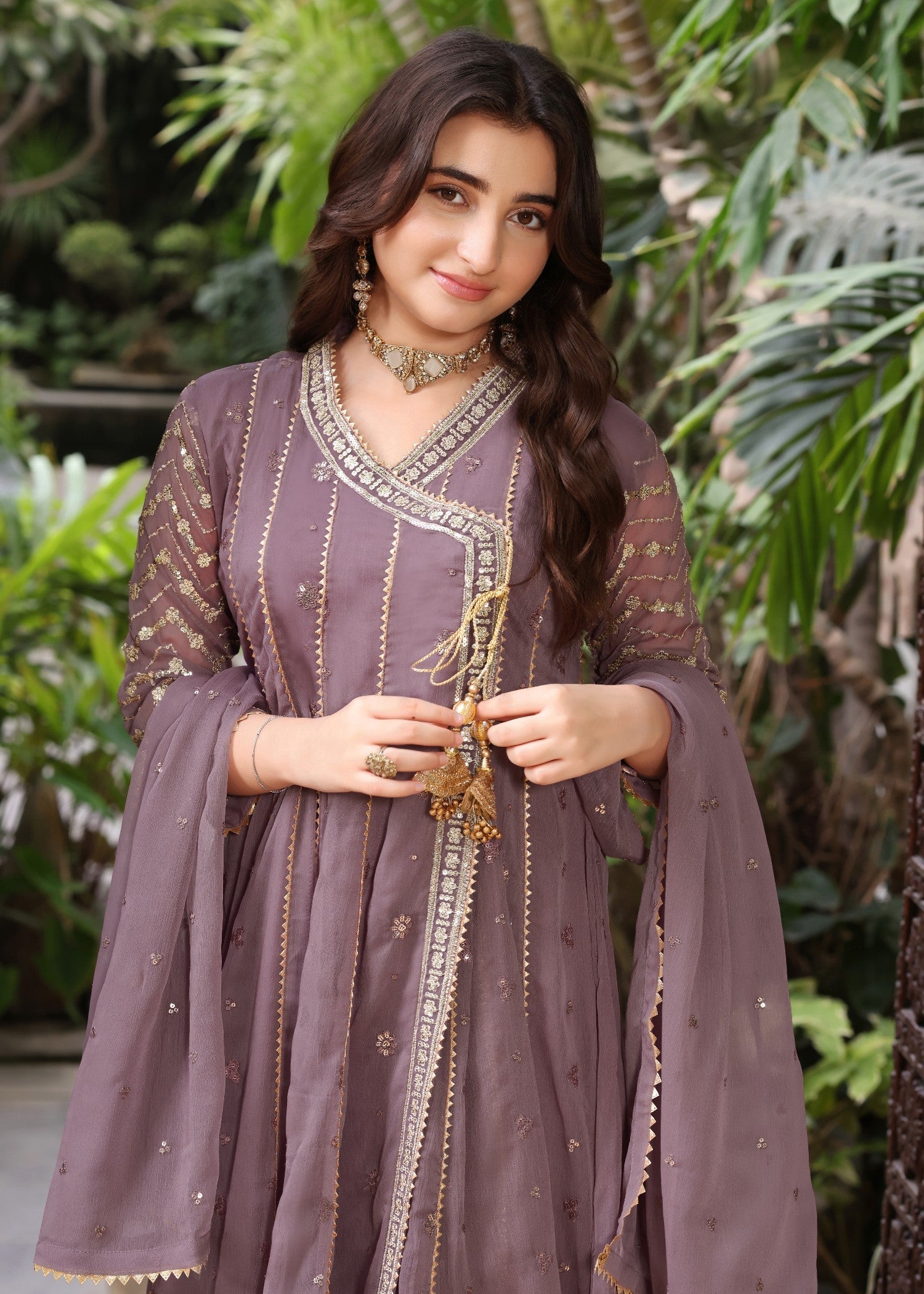 Embroidered Chiffon Angrakha Top with Dupatta Online in Dubai UAE Abudhabi Ajman Sharjah