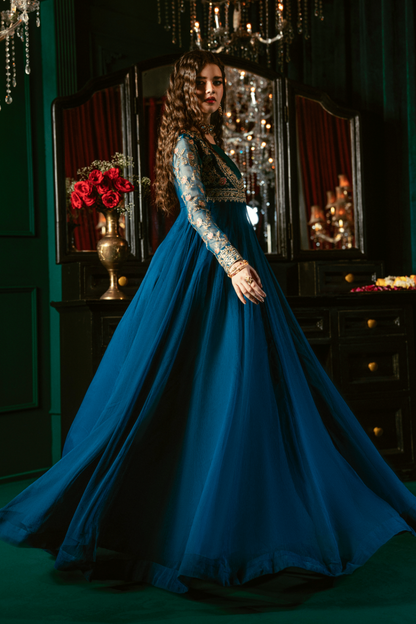 Embroidered Chiffon Blue Party Wear Salwar Suit Online in Dubai UAE Abudhabi Ajman Sharjah