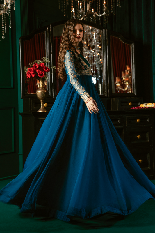 Embroidered Chiffon Blue Party Wear Salwar Suit Online in Dubai UAE Abudhabi Ajman Sharjah