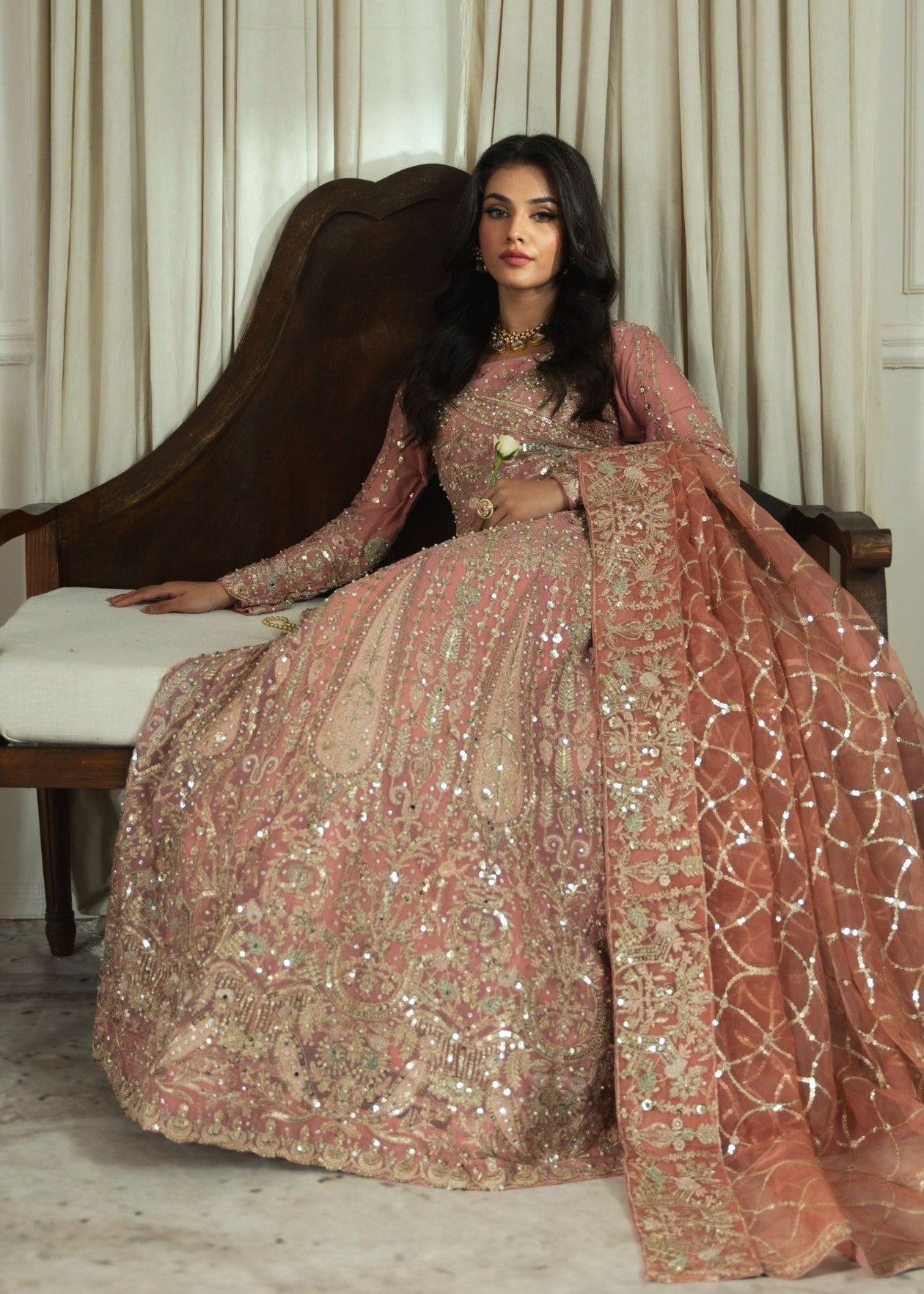 Embroidered Chiffon Blush Pink Festive Wear Online in Sri Lanka India Australia
