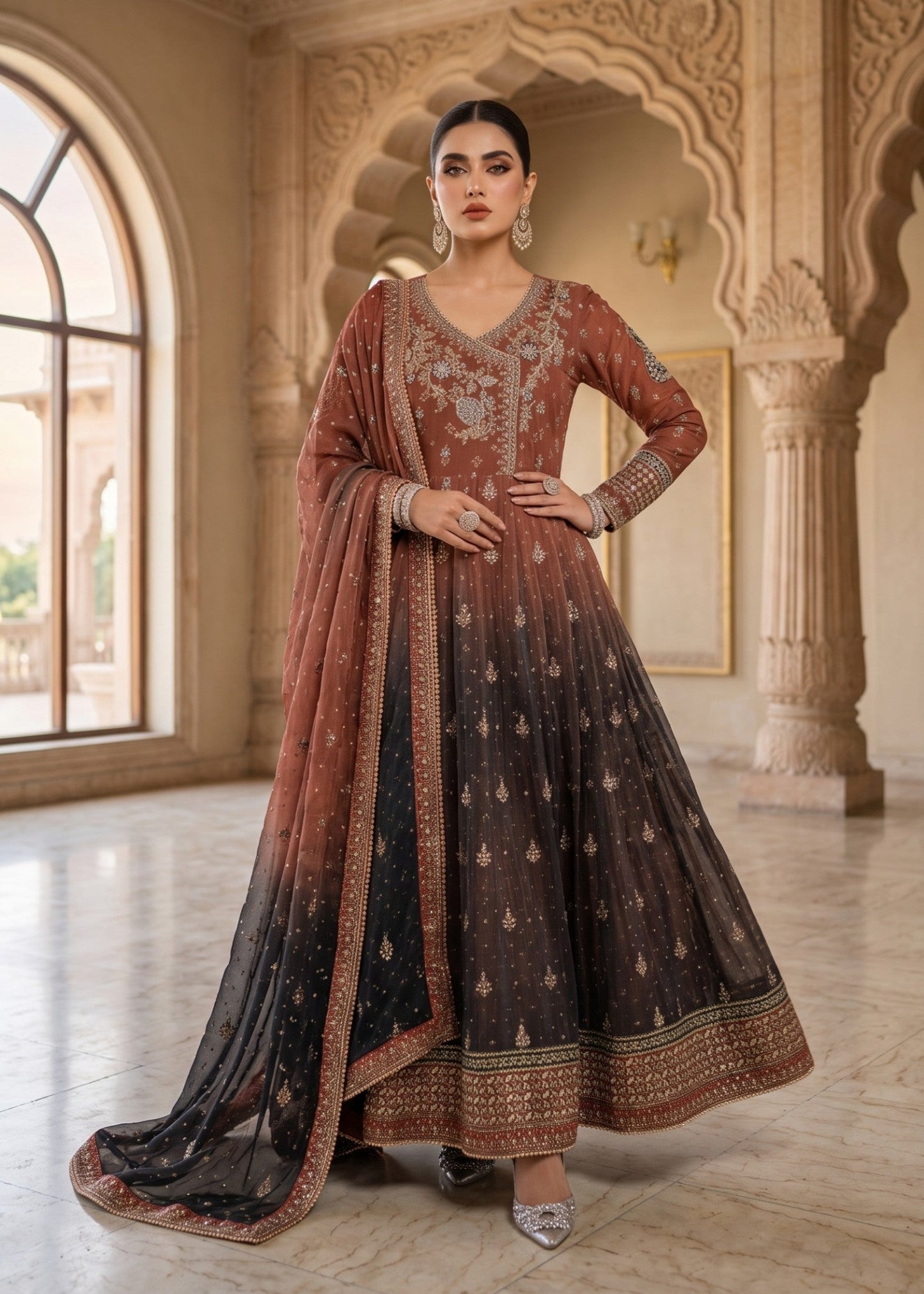 Embroidered Chiffon Flared Maxi Salwar Kameez Online in Sri Lanka India Australia