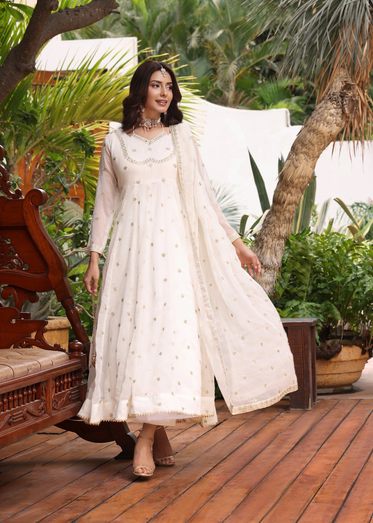 Embroidered Chiffon Flared Pishwas with Trouser Online in Sri Lanka India Australia