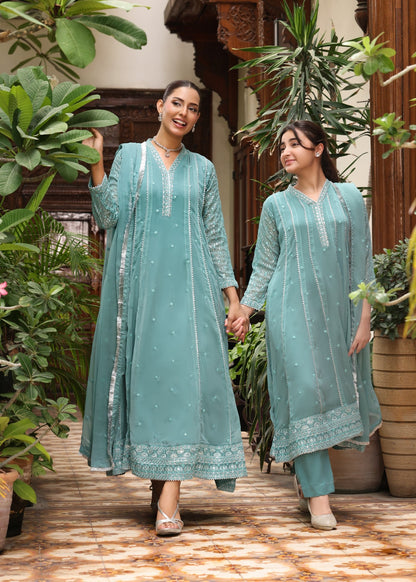 Embroidered Chiffon Flared Top Straight Trouser Suit Online in UK USA Canada