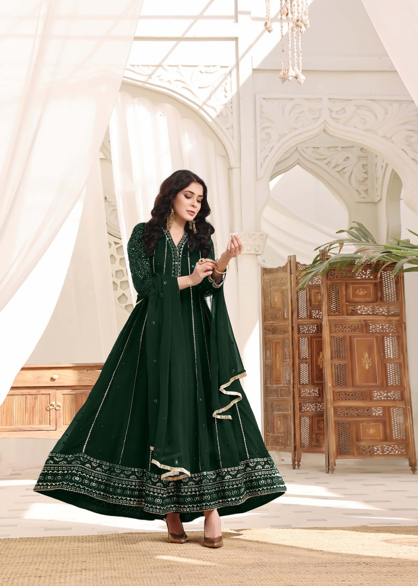 Embroidered Chiffon Floor-Length Anarkali Dress Online in Sri Lanka India Australia