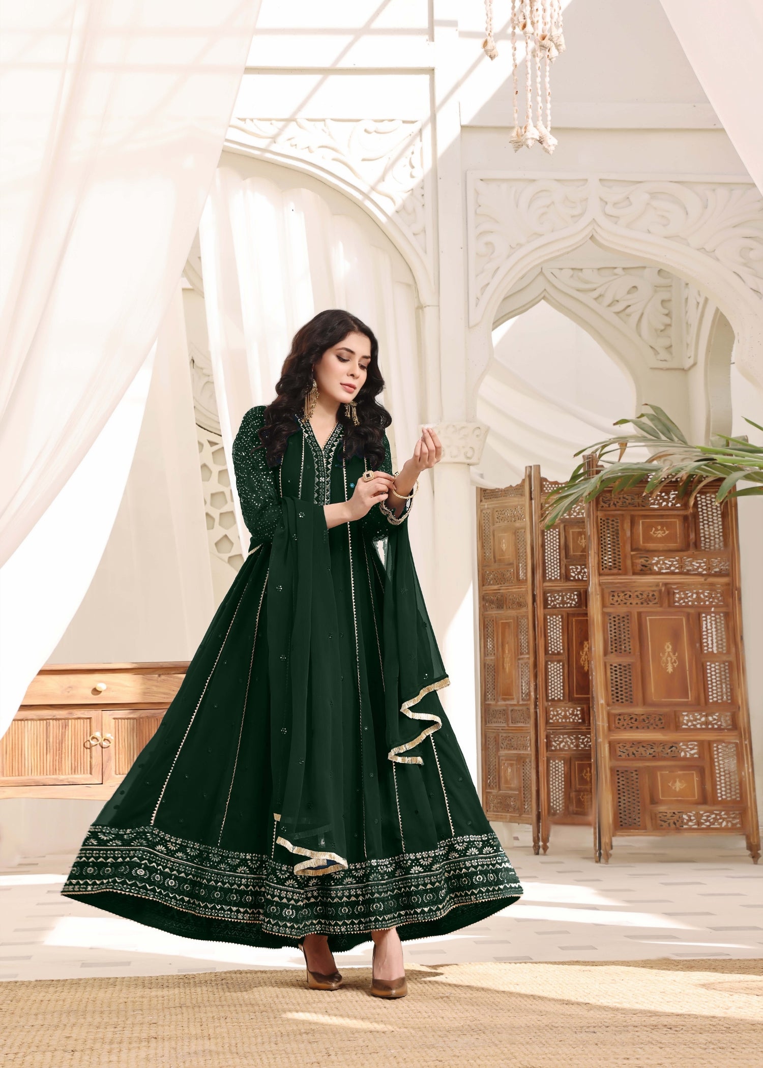 Embroidered Chiffon Floor-Length Anarkali Dress Online in Sri Lanka India Australia