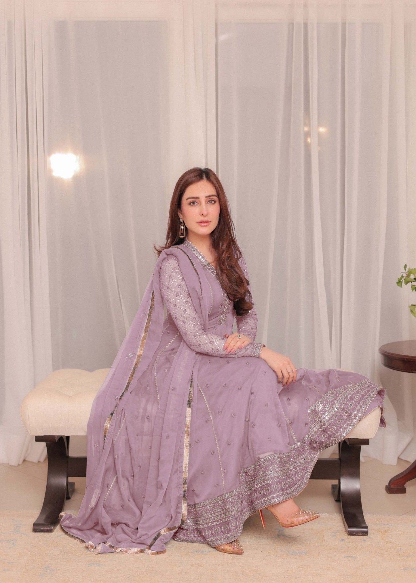 Embroidered Chiffon Floor Length Anarkali Suit Online in UK USA Canada