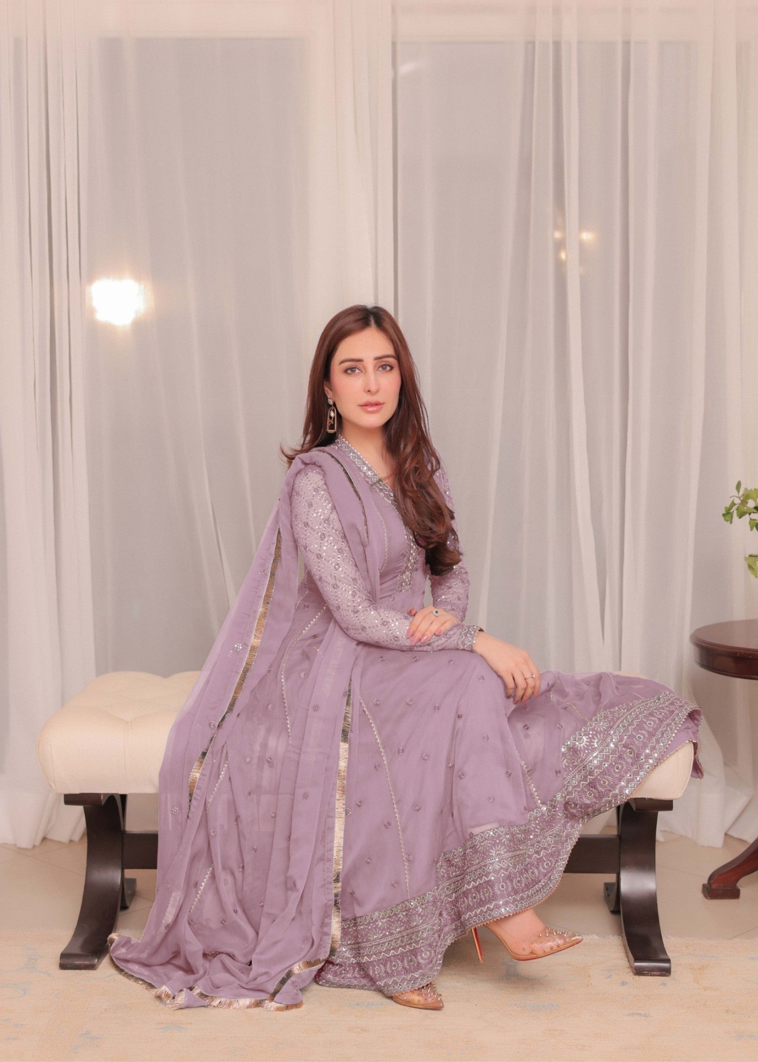 Embroidered Chiffon Floor Length Anarkali Suit Online in UK USA Canada