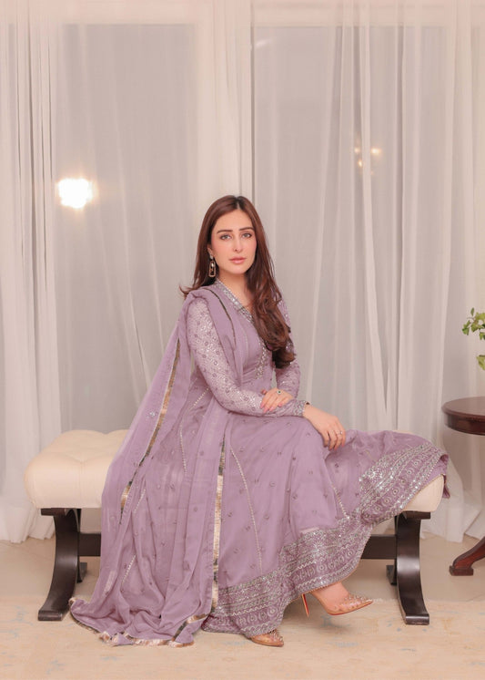 Embroidered Chiffon Floor Length Anarkali Suit Online in UK USA Canada
