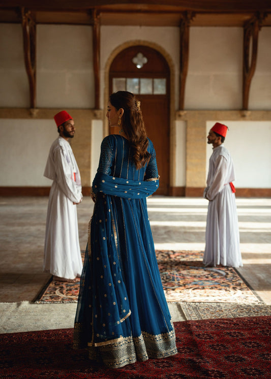 Embroidered Chiffon Floor-Length Pishwas Online in KSA Riyadh Saudi Arabia Oman Bahrain Qatar