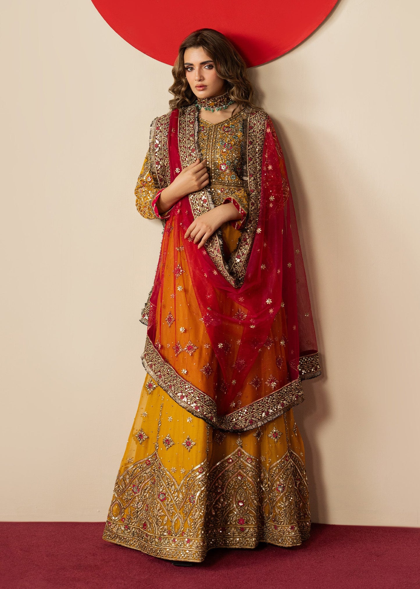 Embroidered Chiffon Lehenga with Net Dupatta Online in Dubai UAE Abudhabi Ajman Sharjah