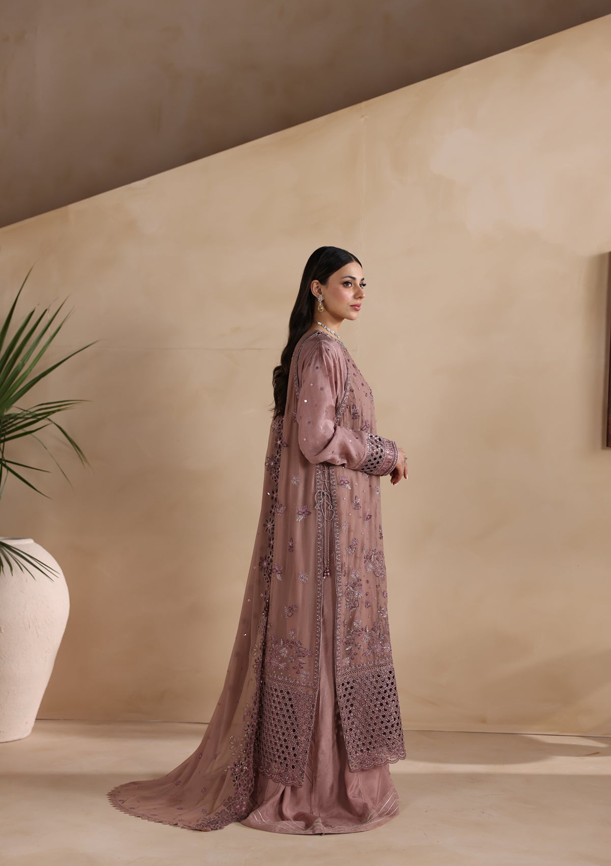 Embroidered Chiffon Long Kurta Suit Online in Dubai UAE Abudhabi Ajman Sharjah